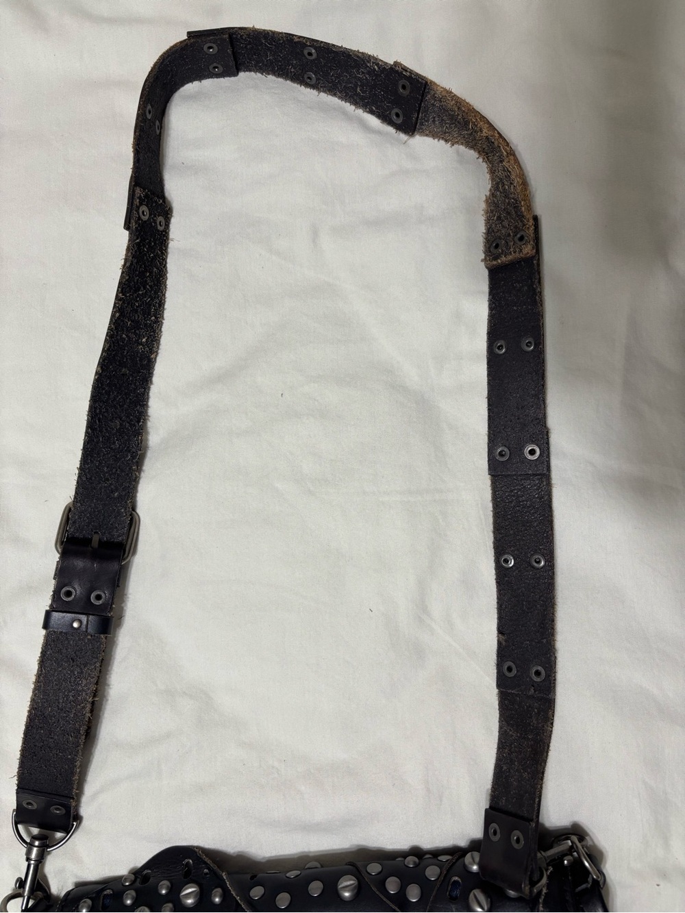 Patricia Nash Black Distressed Leather Studded Crossbody Saddle Bag w/Dust Cover - Picture 10 of 11